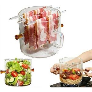 Glass Bacon Cooker, Microwave Bacon Tray for Oven, Heat-Resistant